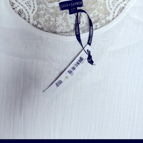 Coco + Carmen White Cotton Lace Detail Blouse NWT Size S/M - Picture 4 of 7